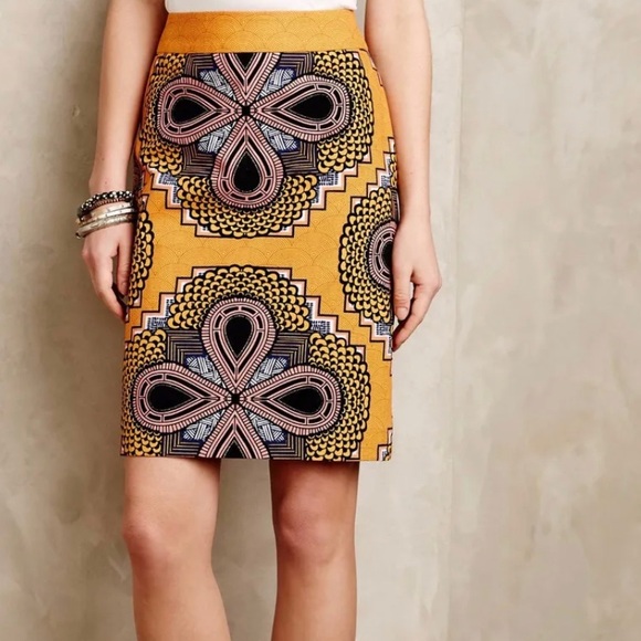 Maeve Geometric Yellow and Black Pencil Skirt - Picture 1 of 6